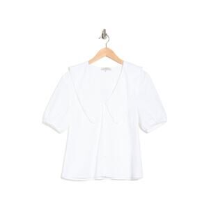 WAYF sz M White Oversized Collar Puff Sleeve Button Front Blouse